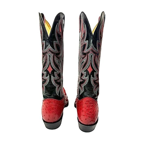 Justin Women’s Red & Black Ostrich Leather Cowboy Boots Size 10 Western Cowgirl - Picture 5 of 11